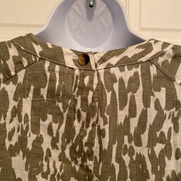 Pure Linen Sage/Cream Print 100% Linen Short Sleeve Shirt Size 6 - Picture 4 of 6
